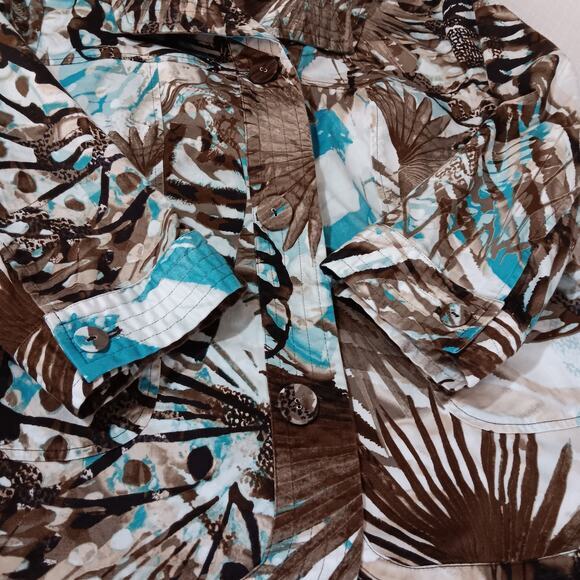 CHICO'S 2 Light Jacket Cute Buttons 12 LG Office Travel Leaves‎ Animal Turquoise - Picture 5 of 12